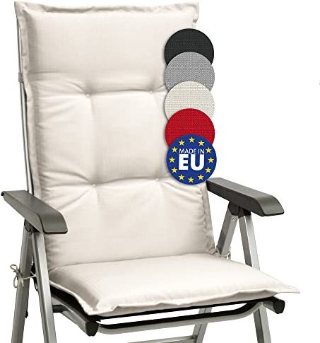 Beautissu Stuhlauflage Hochlehner Gartenstuhl Base HL Sitzkissen 120x50x6cm Rückenkissen Stuhlkissen für Gartenstühle Sitzpolster Natur
