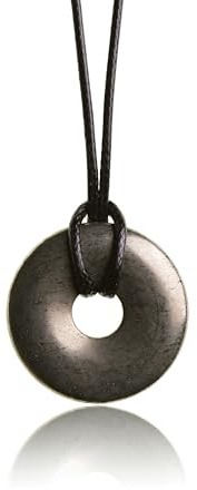 PURAJA Pyrit Anhänger aus echtem Edelstein | Heilstein Kette mit Donut Anhänger inkl. hochwertigem Kordband