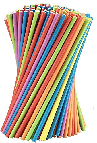 FSC® zertifizierte Bunte Strohhalme 200 Trinkhalme Trinkröhrchen aus Papier 20cm lang in 6 Farben für Kindergeburtstag, Hochzeit, Gartenparty, Cocktail