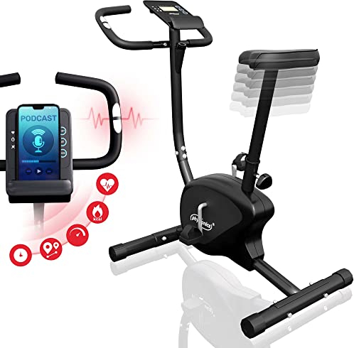 Physionics® Ergometer Heimtrainer - mit LCD-Display, Verstellbarer Sitz & Widerstand, mit Handpulssensoren, bis 100 kg, Schwarz - Hometrainer, Fahrradtrainer, Fitnessfahrrad