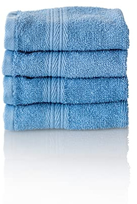 ALCLEAR Set di asciugamani in spugna assorbente, in 100% cotone ecotex, serie in 6 colori e 5 misure, colore: blu jeans, 4 asciugamani per ospiti 30 x 50 cm