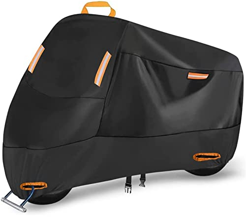 Seceles Housse de Moto 300D très résistante, Toutes Saisons, imperméable, Protection extérieure, Scooter, avec 4 Bandes réfléchissantes, Trous de Verrouillage, Sac de Rangement pour Yamaha, Honda,