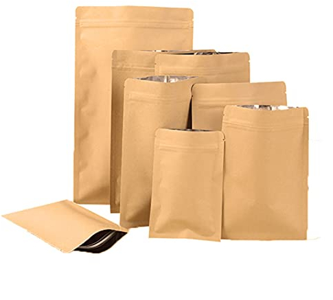 100 STK Papier Beutel Kraftpapier Tüten mit Folie Ausgekleideten, mit Reißverschluss Papiertütchen Flachbeutel für die verpackung von Kaffee,Tee Lebensmittel (Size : 8x11cm)