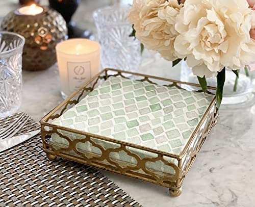 Chez JuJu Flat Decorative Square Napkin Holder | Metal Caddy Organizer Serviette Holder Tissue Dispenser | Kitchen Restaurant Table Home Décor | Vintage Matte Gold