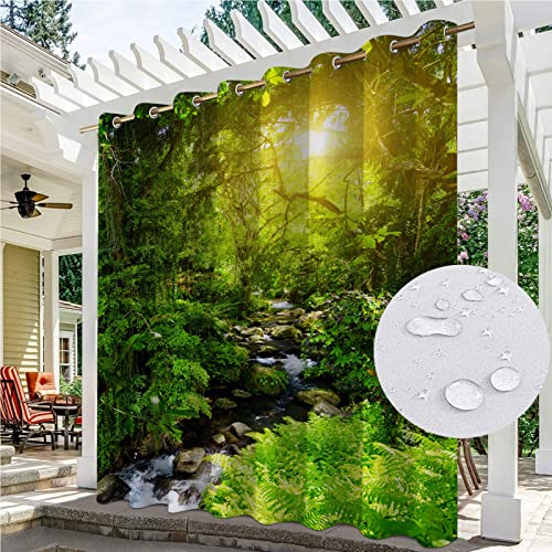 EMDPBD Bedruckter Outdoor-Vorhang Wetterfestes Outdoor-Vorhänge mit Ösen, Waldlandschaftsmuster, Undurchsichtige, Wärmeisolierte UV-Schutzvorhänge für die Terrasse,1 Stück,Style5-B213xH183cm