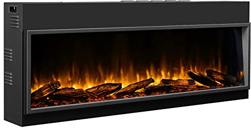 BALDERIA Amazona 56 Elektrokamin - Elektrischer Einbaukamin mit Heizung - realistischer 3D-Flammeneffekt, LED-Beleuchtung, Fernbedienung programmierbar, Timer, Thermostat - Schwarz