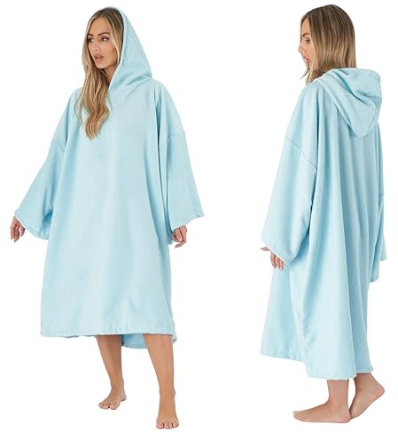 Brentfords Poncho Adult Womens, Towel Poncho Adult Hooded Large Swimming Surf Beach Accessories Absorbent Quick Dry Changing Robe Microfibre Towelling Bath Robes for Women, Sky Blue One Size