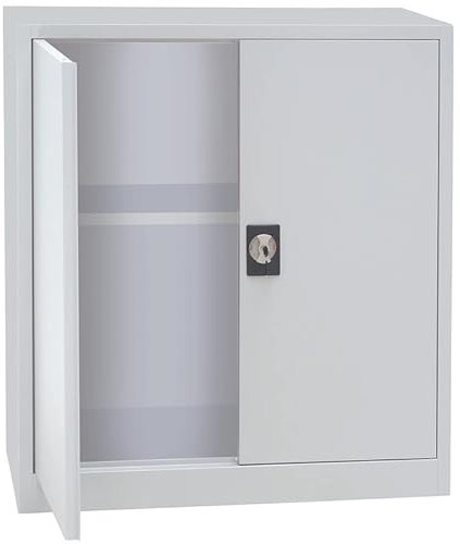 Horison Industries Lockable Cabinet 1000x920x420mm 2 Doors 1 Shelf, Grey Metal Lockable Cabinet, Metal Cupboard with Doors, Office Storage Cabinets with Lock for Utility Room, Heavy Duty Cupboards