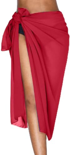 UMIPUBO Beach Sarong for Women Swimwear Bikini Cover Up Chiffon Wrap Sarongs Beach Pareo Long Skirts Dress Elegant Summer Swimsuit Cover-ups Scarf Shawl Beachwear(Red, One Size)