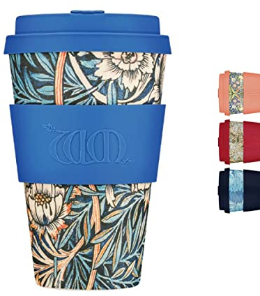 14oz 400ml William Morris Reusable Eco-Friendly 100% Plant Based Coffee Cup - Melamine Free & Biodegradable Dishwasher/Microwave Safe Travel Mug, Lily
