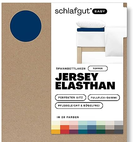Schlafgut Easy Jersey Elasthan Topper Spannbettlaken 180x200 bis 200x220 Blue Deep, Spannbetttuch aus superweicher Baumwolle mit Elasthan