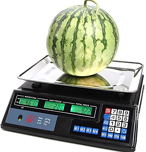 Balance de Cuisine, Balances électroniques Balance de calcul de prix numérique, balances numériques électroniques for produits alimentaires, viande, fruits, avec fonction LED tare zéro, 40 kg/2 g (Co