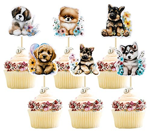 Gyufise 36Pcs Pet Dog Cupcake Toppers Cartoon Dog Cupcake Picks Puppy Cake Topper Decorations for Pet Theme Baby Shower Dog Kids Birthday Party Cake Decorations Supplies
