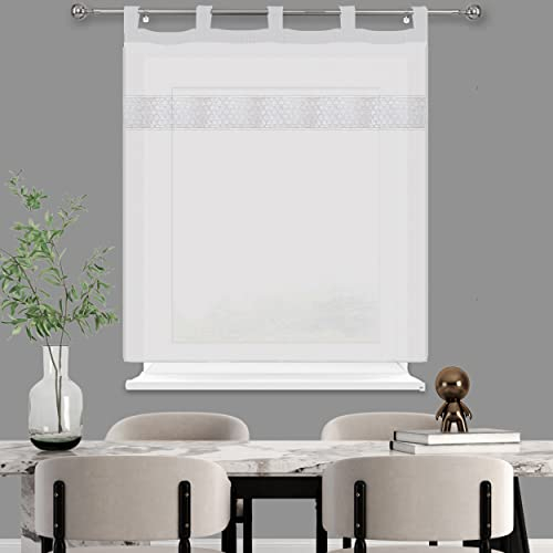 HOMEYA - Cortina Cocina Translúcida 100x140cm - Visillo Transparente Estampado para Ventana, Marco de puerta - 1 Unidades