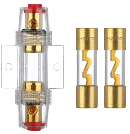 VEXUNGA AGU Sicherungshalter 100A Vergoldet Glassicherung Inline für Auto Audio Power Schutz Mit 2 Stück 100 Ampere AGU Sicherung Glasrohr