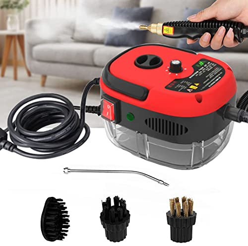 2500w Portable Handheld Steam Cleaner,High Temperature Pressurized Steam Cleaning Machine with Brush Heads,High Temperature Fast Heating Steamer for Home, Car Detailing,Kitchen,Red
