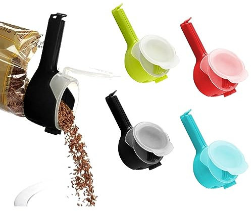MUNSKT 4 x Clip Closure with Dispenser, Snack Dispenser, Multifunctional Closing Clip, Kitchen Tool Moisture Resistant and Dust Proof