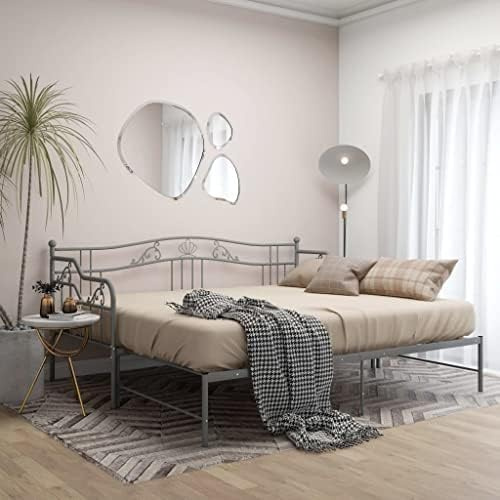Canditree Metall Tagesbett Bettsofa Ausziehbares Bett Metallbett Ausziehbett Couchbett Für Schlafzimmer, Wohnzimmer 90x200 cm (Grau)
