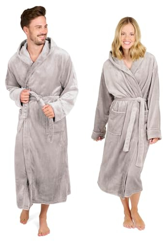 Blumtal Bademantel Damen & Herren M - OEKO-TEX zert. Morgenmantel, extra flauschig, weich, Grau