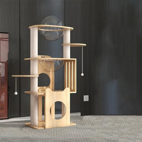 Kratzbaum für Hauskatzen, Hoher Kratzbaum mit Kratzbäumen Aus Sisalseil, Klettergerüst für Katzen Im Innenbereich mit Lustigem Katzenball, Süßer Katzenturm mit Raumkapsel für 1 Katze ( Size : 50*35*13