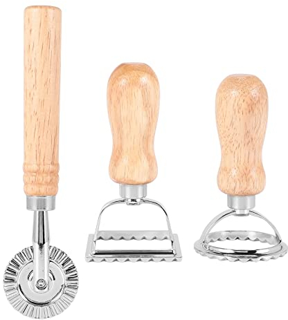 Fladhheg 3PCS Ravioli Pasta Cutter Set, Ravioli Stamp Maker with Wooden Handle Ravioli Cutter Ravioli Maker for Ravioli, Pasta, Dumplings Lasagna, Pierogi