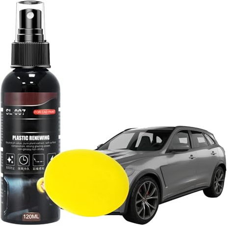 Rinnova Plastiche Auto, Detergente per Interni Auto, 120ml Restauratore e Lucidante per Plastica, Gomma, Pelle, Ripara Lo sbiadimento e previene l'invecchiamento precoce, + Spugna