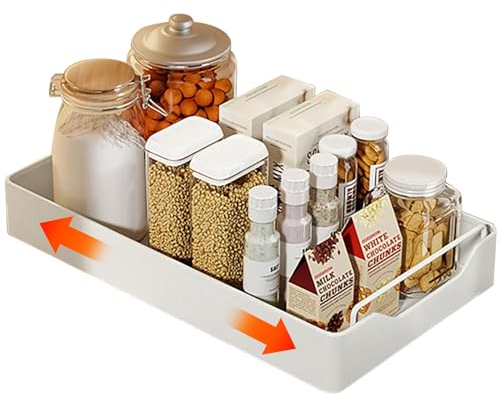 Herfair Teleskopschublade Küchenschrank Organizer mit Griff Ausziehbarer Schrank Organizer Kohlenstoffstahl Küchenschubladen Multifunktional Schublade Ohne Bohren (25 x 43 x 7 cm)