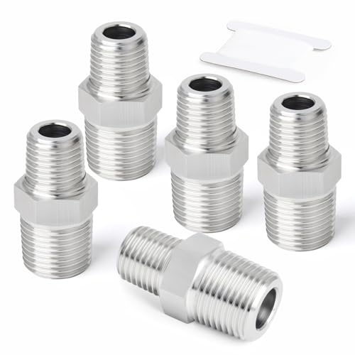 ERGAOBOY 5 Stück Edelstahl 304 Reduziernippel mit Außengewinde BSP Anschluss, 1/2 x 3/8 BSP Gewinderohr Reduzierstück Adapter für Sanitär, Wasser und Gasleitungen