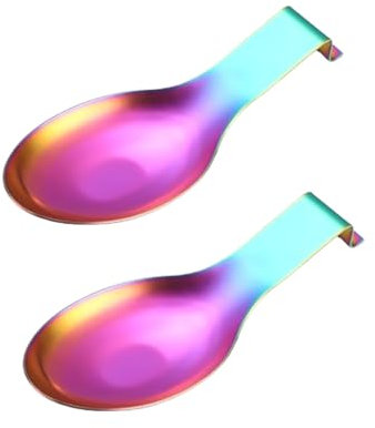 Eabdice 2 Pièce Repose Cuillère En Arc En Ciel Matt, Porte Cuillère en Acier Inoxydable, Porte tensiles pour louche, pinces, spatule, Porte-cuillère pour cuisinière