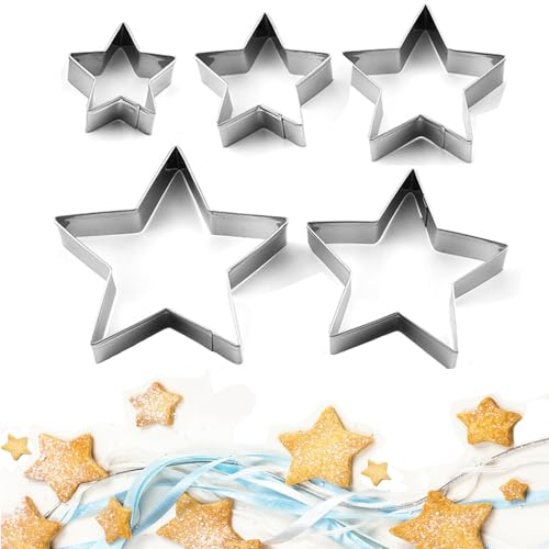 Lot de 5 emporte-pièces en forme d'étoile - En acier inoxydable - Petit et grand - Pour biscuits - Avec 5 branches - Pour cookie et fondant
