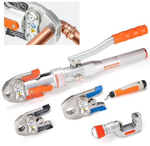 IBOSAD Copper Tube Fittings Hydraulic Pipe Crimping Tools with 1/2,3/4” and 1” Jaw Copper Pipe Press Crimpers Pressing Pliers,Suit for Narrow Space and Tee Fitting