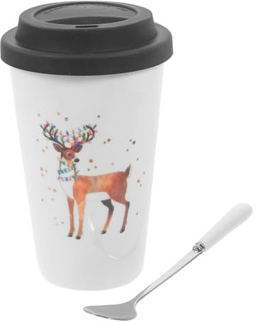 TOPBATHY Weihnachtskeramiktasse Mit Isoliertem Deckel Teehalter Bürogebrauch Elegantes Design Zufällige Farbe