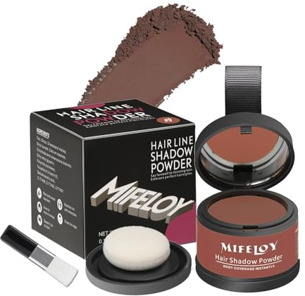 Mifeloy Root Touch Up Powder, Instantly Gray Hair Cover Up, Women Color Root Coverage Shadow Powder for Thinning Grey Hairline, Men Roots Concealer for Hair Loss Beard Line Eyebrow, Auburn