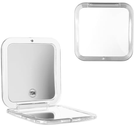 OWLMATE Espejo de bolsillo plegable, espejo de aumento, espejo cosmético, espejo de bolsillo con aumento para bolsos, oficina o mujer (gris)