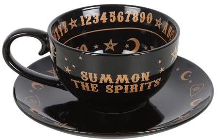 Keramik-Teetasse und Untertassen-Set mit Sprechbrett-Design zum Lesen von Teeblättern, 500 ml Fassungsvermögen, mikrowellen- und spülmaschinenfest, elegante mystische Teetasse für Rituale und