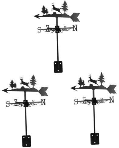 Happyyami 3 Pièces Girouette Éoliennes pour Le Jardin Manches à Air De Plein Air Piscine Jauge Toit Décor Direction Ornement De Jardin Aubes Météo Thermomètres Mangeoire Solaire Le Fer Black