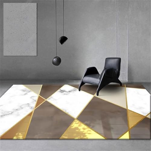 RUGMRZ Wohnzimmertisch Rund Teppich Teenager Mädchen Grau-gelbes geometrisches Design Sofa Schlafzimmer Antifouling Oudoor 140X200CM