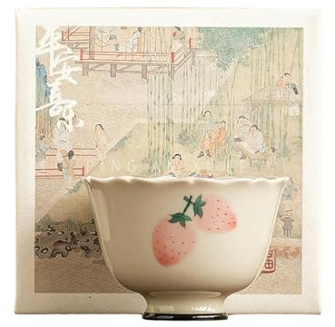 86Ml/2.5oz Hand-painted Strawberry High Foot Kuikou Cup, Home Chinese-style Ceramic Tea Cup - Kuikou Cup [ Box Package]