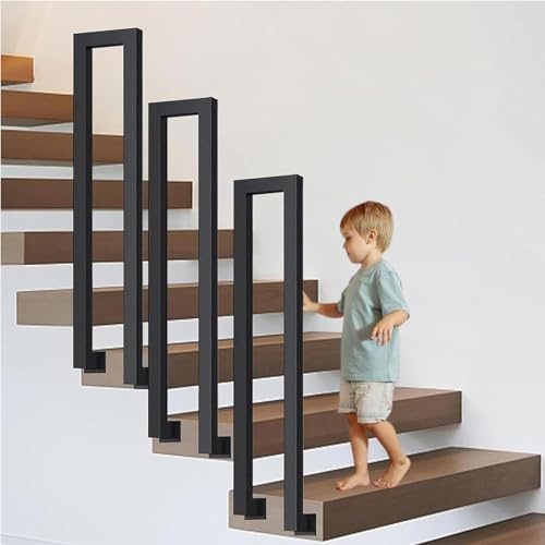 Treppengeländer Außen,Handlauf Schwarz,Geländer Außen,U-förmige Treppengeländer Innen, Handlauf Treppe, Geländer Treppe, für Balkone Flure Wohnungen Villen Geländer. (LHS-Schwarz, LH-75CM)
