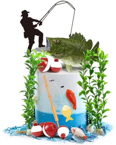 Ymxygz Fishing Cake Toppers Fishing Cake Decorations Fisherman Themed Party Supplies for Fishing Party Kids Birthday Decoration