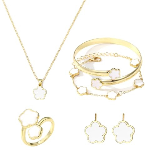18k förgyllt fyrklöverarmband 5 stycken fyrklöver smycken allergivänliga lyckoklöver emaljsmycken set lycklig femklöver legering smycken set lycklig fembladig klöverblad legering smyckesset