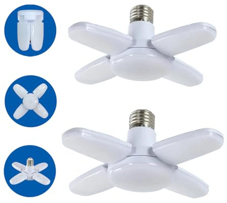 2Pack LED Garage Light Bulb, Mini 50W LED Ceiling Lights 4 Adjustable Panels, 5000Lumen Shop Lights - E26 6500K Daylight for Garage, Kitchen, Indoor, Living Room, Attic