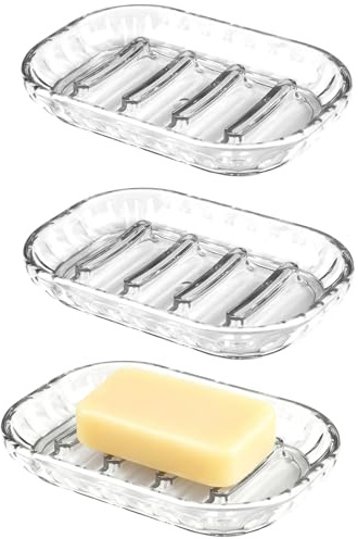 Seifenschale Transparent, 3er Set, Seifenschale Mit Ablauf, seifenschale Dusche, Aus Kunststoff, 13 x 8,8 x 2 cm