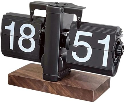 KESOTO Orologio Da Tavolo Flip Retro con Cambio Automatico Delle Pagine, Completamente Nero, 24 Ore