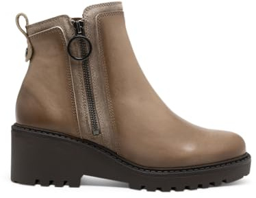 Porronet Botines De Piel Con Cuña Y Cremallera Taupe Elsa