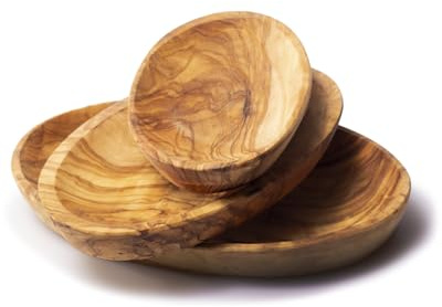 Generico Juego mini bandeja x 3 bandejas de madera de olivo, recipiente alimentos, condimento, panera, desayuno, multiusos, pieza única de madera de olivo cruda vintage 3 tamaños 19 x 11,5 x 2 16 x 10