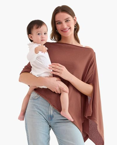Momcozy Cape Allaitement Bébé, Couverture & Cache en Coton Respirant, Intimité 360°, Poncho/Châle Multi-Usage Portable, Sac à Linge Inclus, Allaitement Accessoires Taupe rosé