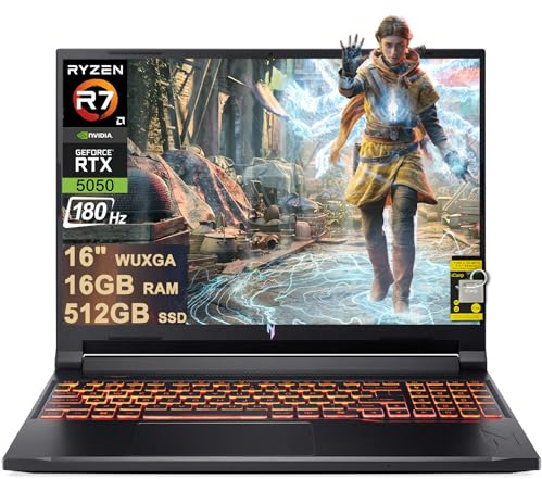 acer Nitro V 16 AI Gaming Laptop 16 pulgadas WUXGA IPS 180Hz AMD 8-core Ryzen 7 260 (Beats i7-13700H) 16GB DDR5 512GB SSD GeForce RTX 5050 (hasta 421 tapas AI) retroiluminado Wi-Fi6E Win11 ICP Hub