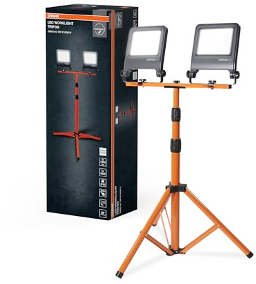 OSRAM LED Arbetslampa Strålkastare med stativ, 2x50W, 9000lm, 4000K kallvitt, höjdjusterbar upp till 1,8m, IP65