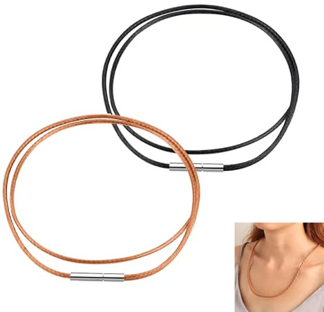 ZWWOGE Collar Cuero Trenzado Hombre Mujer Set de 2 46cm Cordón Cera Negro Marrón con Mosquetón Aleación para Colgante llavero hombre